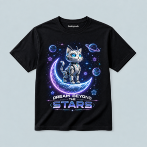 Black celestial cat dreams graphic t-shirt