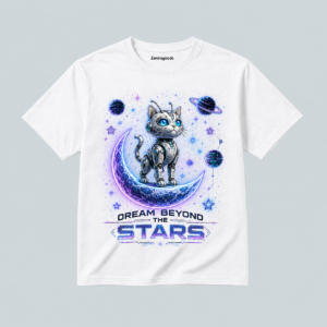 White celestial cat dreams graphic t-shirt
