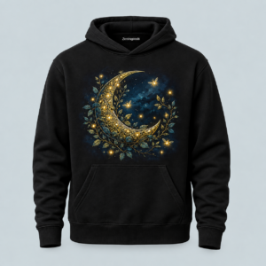 Black celestial vine moon graphic hoodie