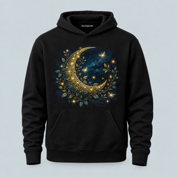Black celestial vine moon graphic hoodie