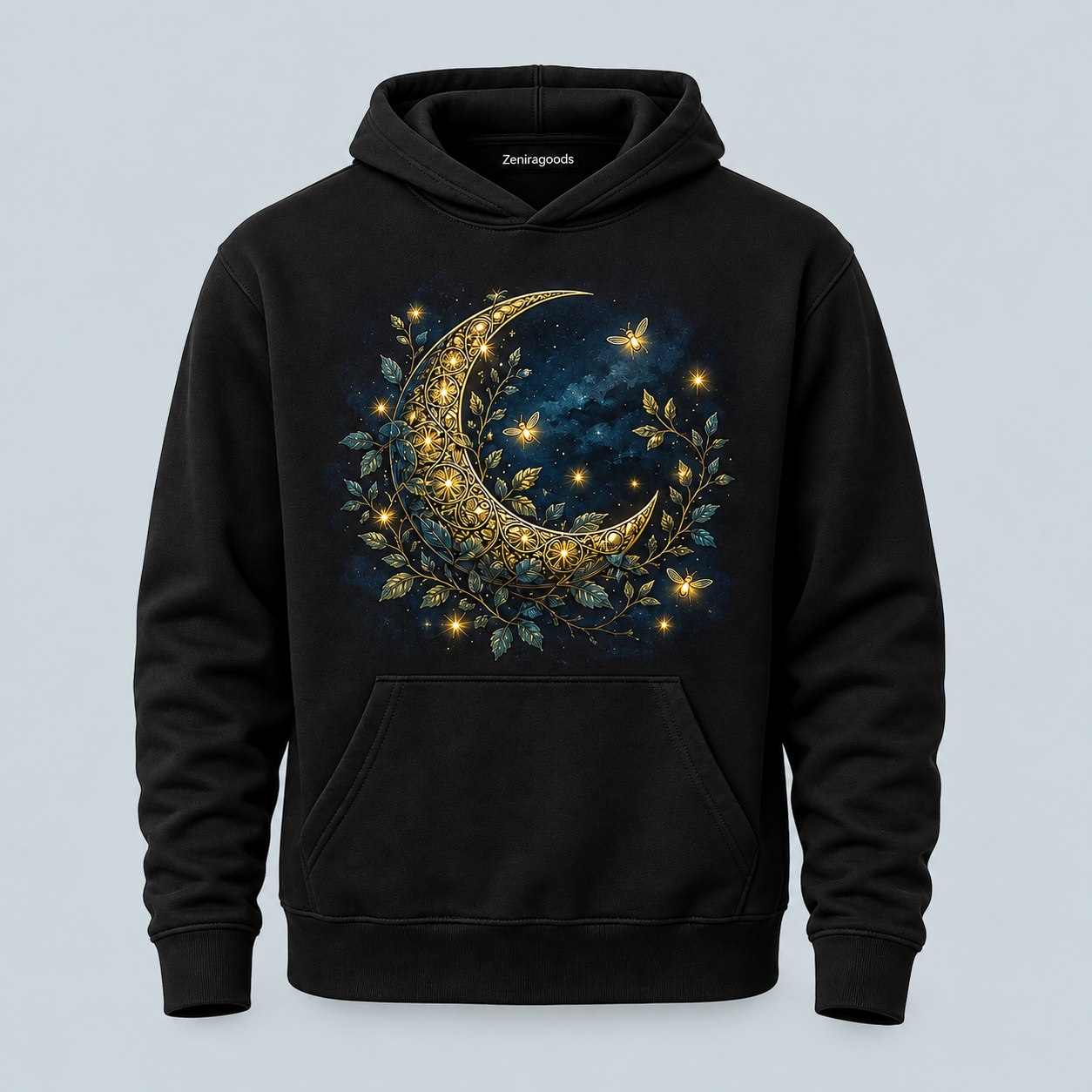 Black Celestial Vine Moon graphic hoodie