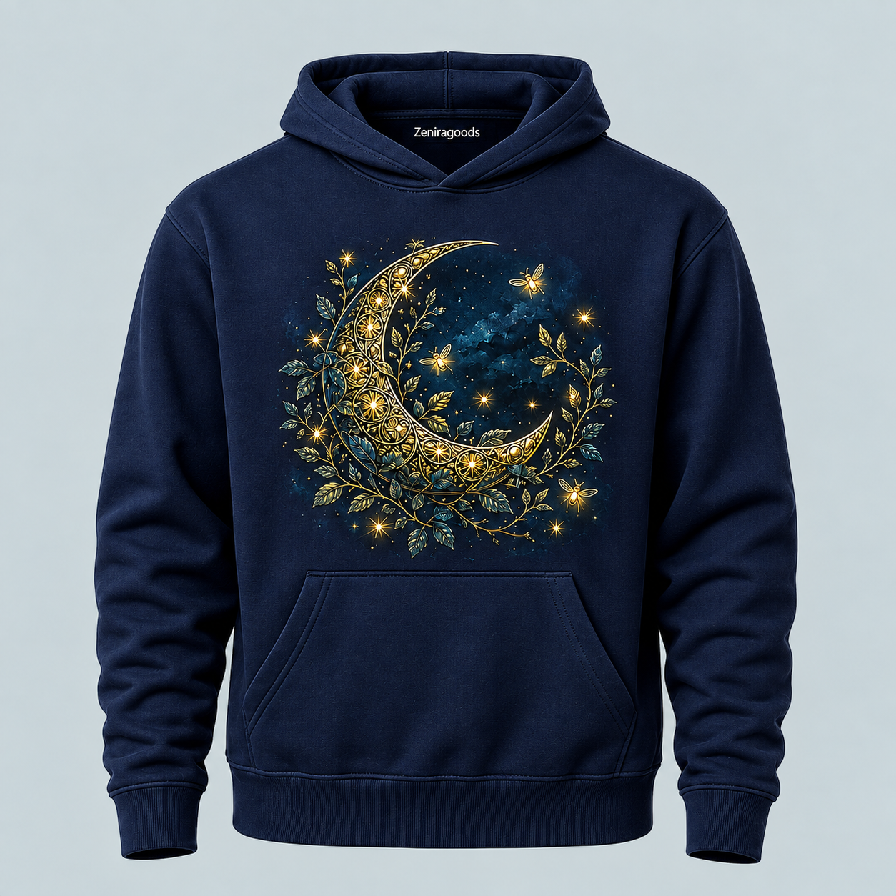 Navy celestial vine moon graphic hoodie