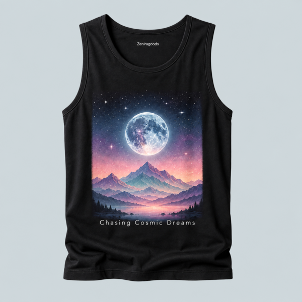 Black cosmic dreams moon graphic tank top