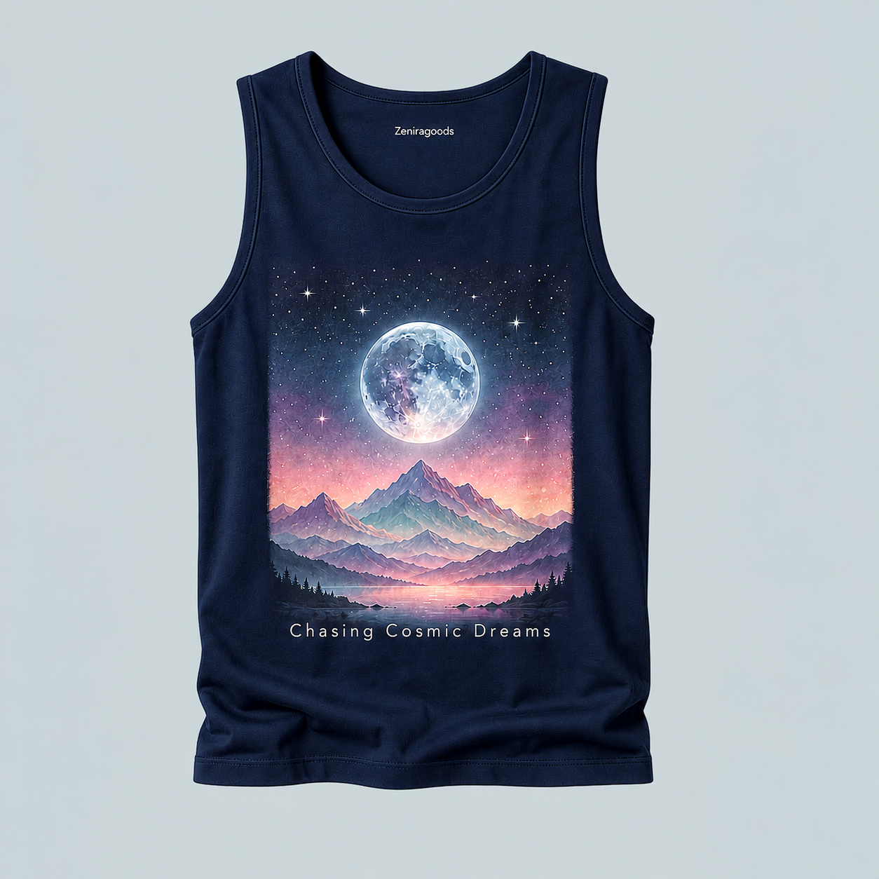Navy Cosmic Dreams Moon graphic tank top