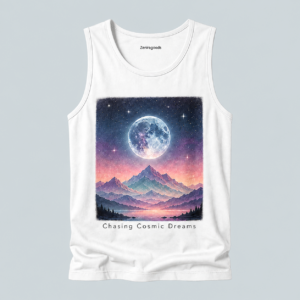 White cosmic dreams moon graphic tank top
