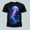 Black cosmic drift jellyfish graphic t-shirt
