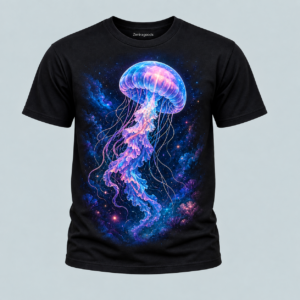 Black cosmic drift jellyfish graphic t-shirt