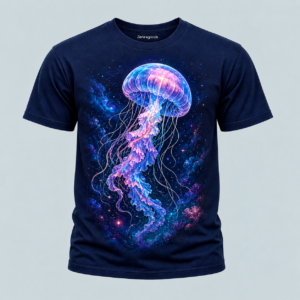 Navy cosmic drift jellyfish graphic t-shirt