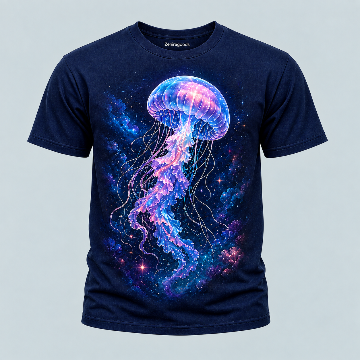 Navy Cosmic Drift Jellyfish graphic T-shirt