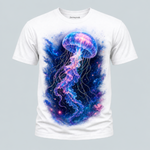 White cosmic drift jellyfish graphic t-shirt