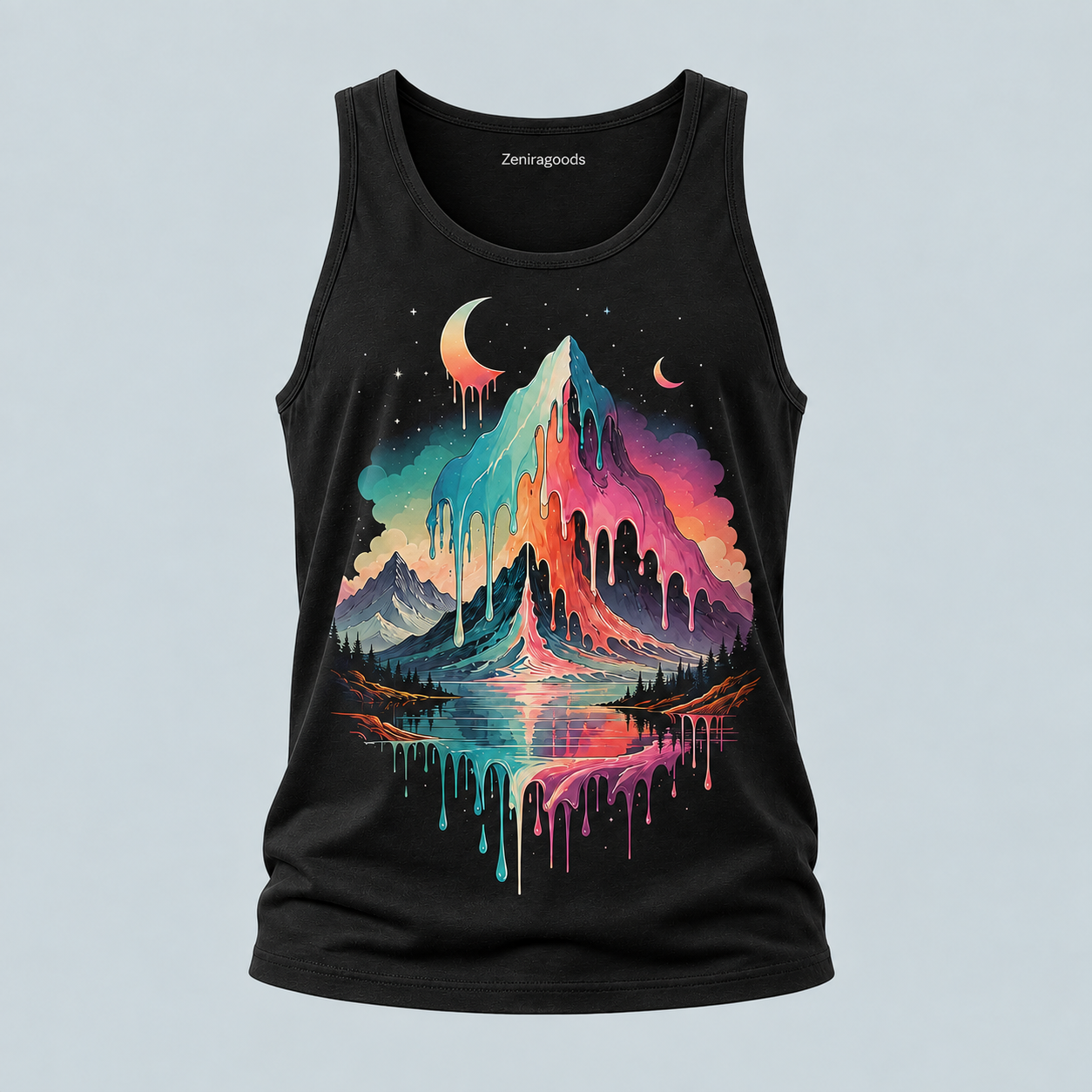 Black drip horizon graphic tank top