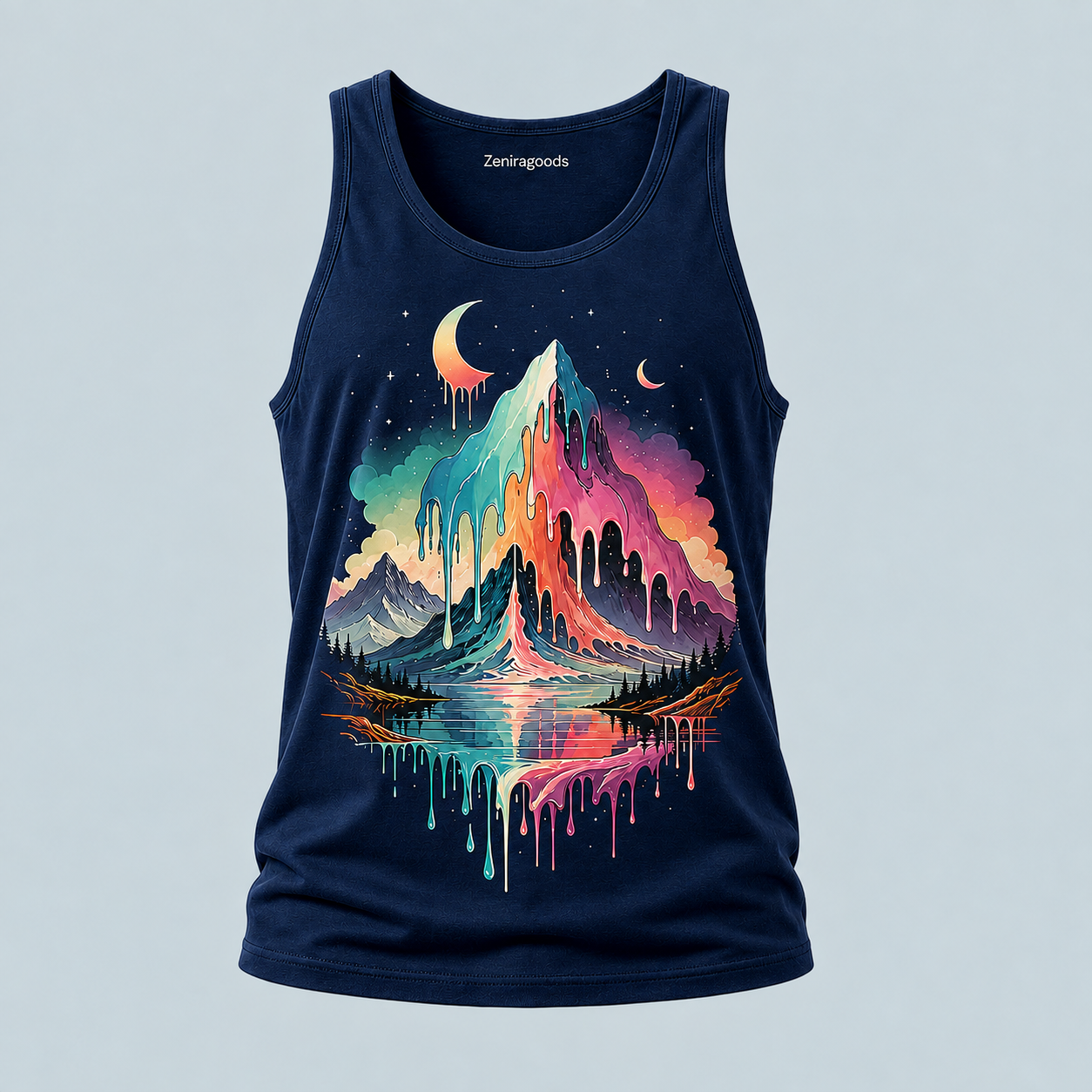 Navy drip horizon graphic tank top
