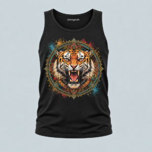 Black fierce mandala tiger graphic tank top