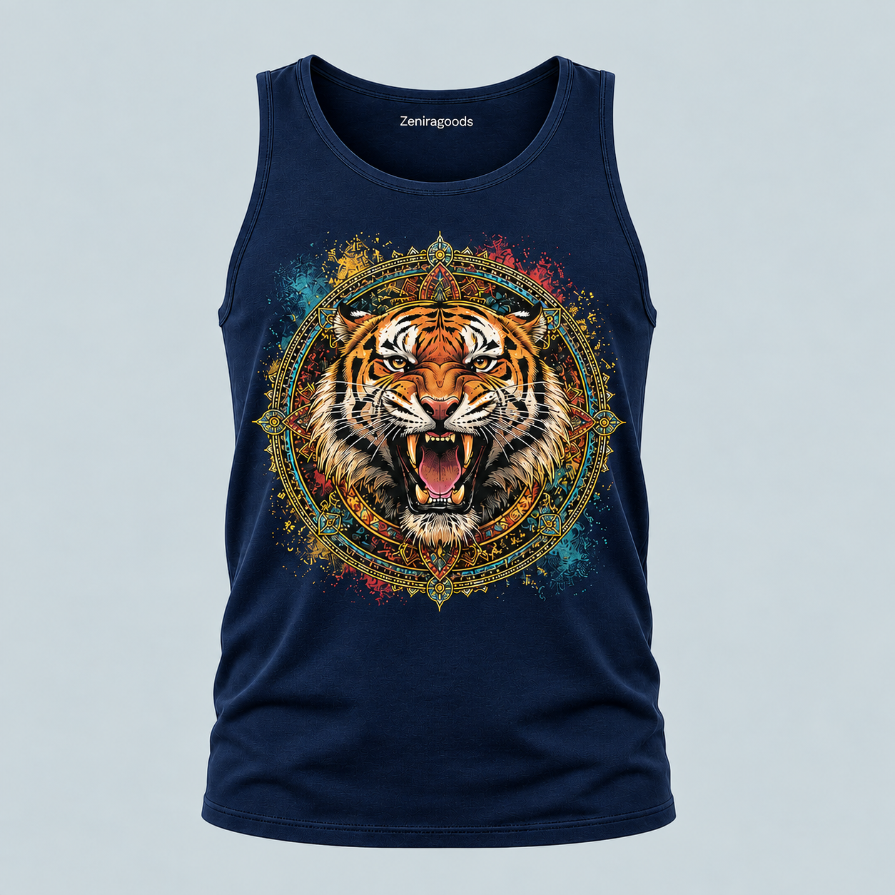 Navy fierce mandala tiger graphic tank top
