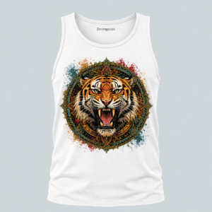 White fierce mandala tiger graphic tank top