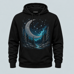 Black mystic moon forest graphic hoodie