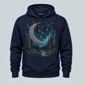 Navy mystic moon forest graphic hoodie