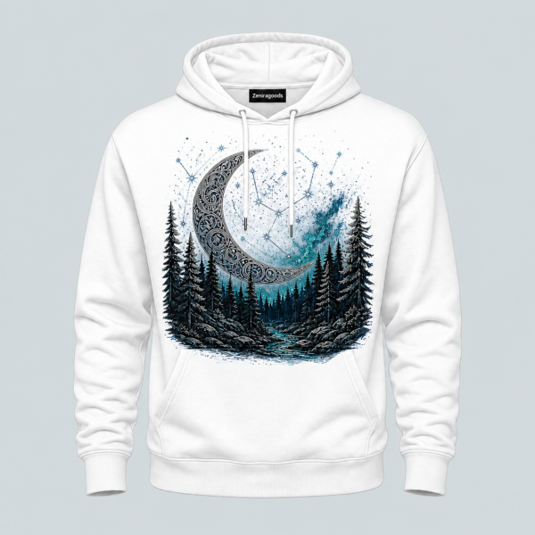 White mystic moon forest graphic hoodie