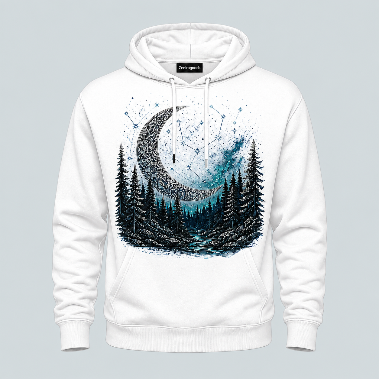 White mystic moon forest graphic hoodie