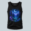 Black mystic moon forest graphic tank top