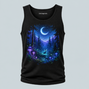 Black mystic moon forest graphic tank top