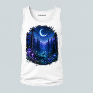 White mystic moon forest graphic tank top