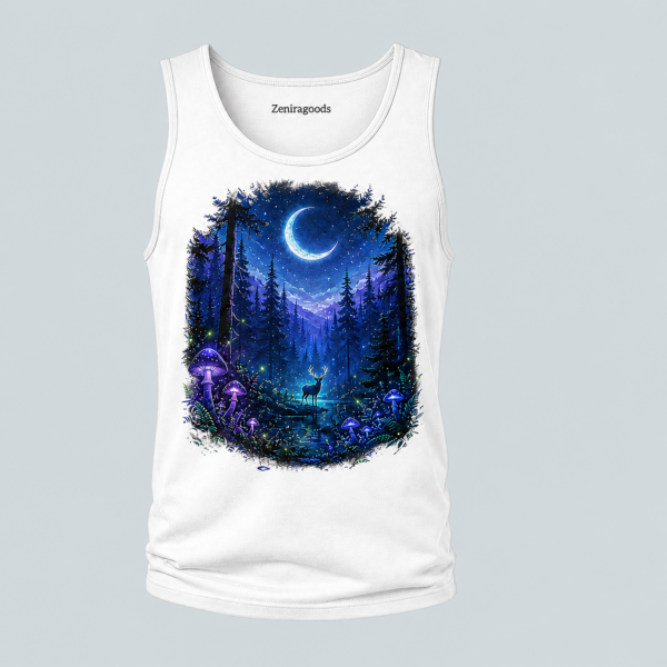 White mystic moon forest graphic tank top