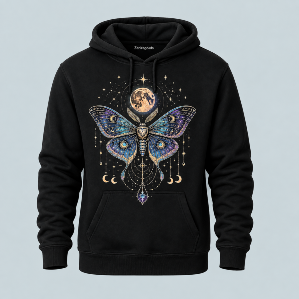 Black mystic moth graphic hoodie