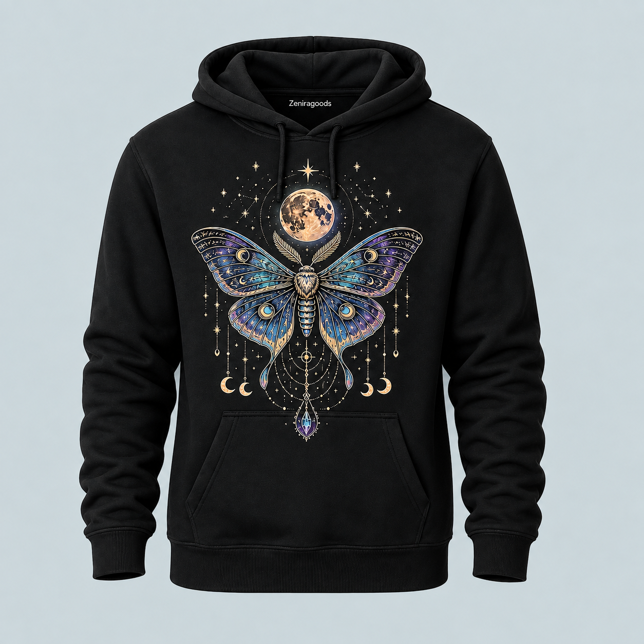 Black mystic moth graphic hoodie