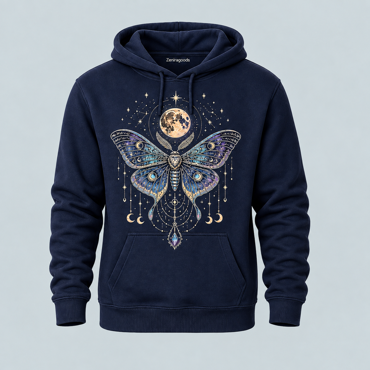 Navy mystic moth graphic hoodie