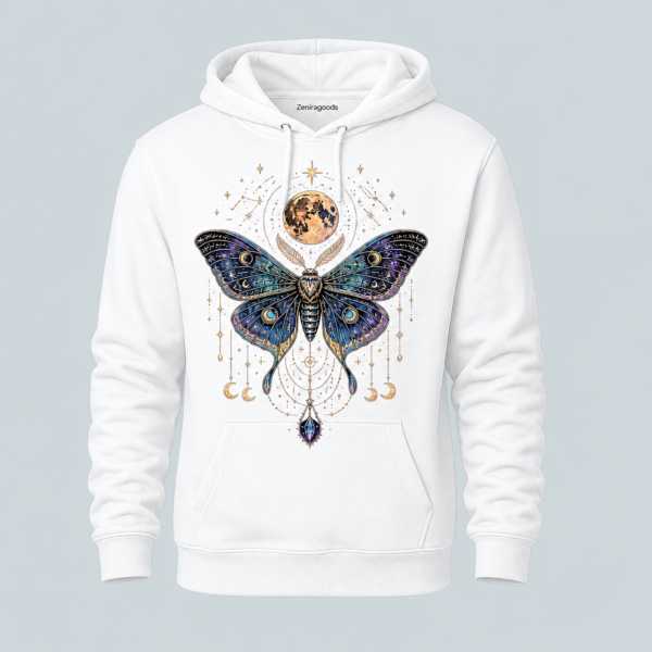 White mystic moth graphic hoodie