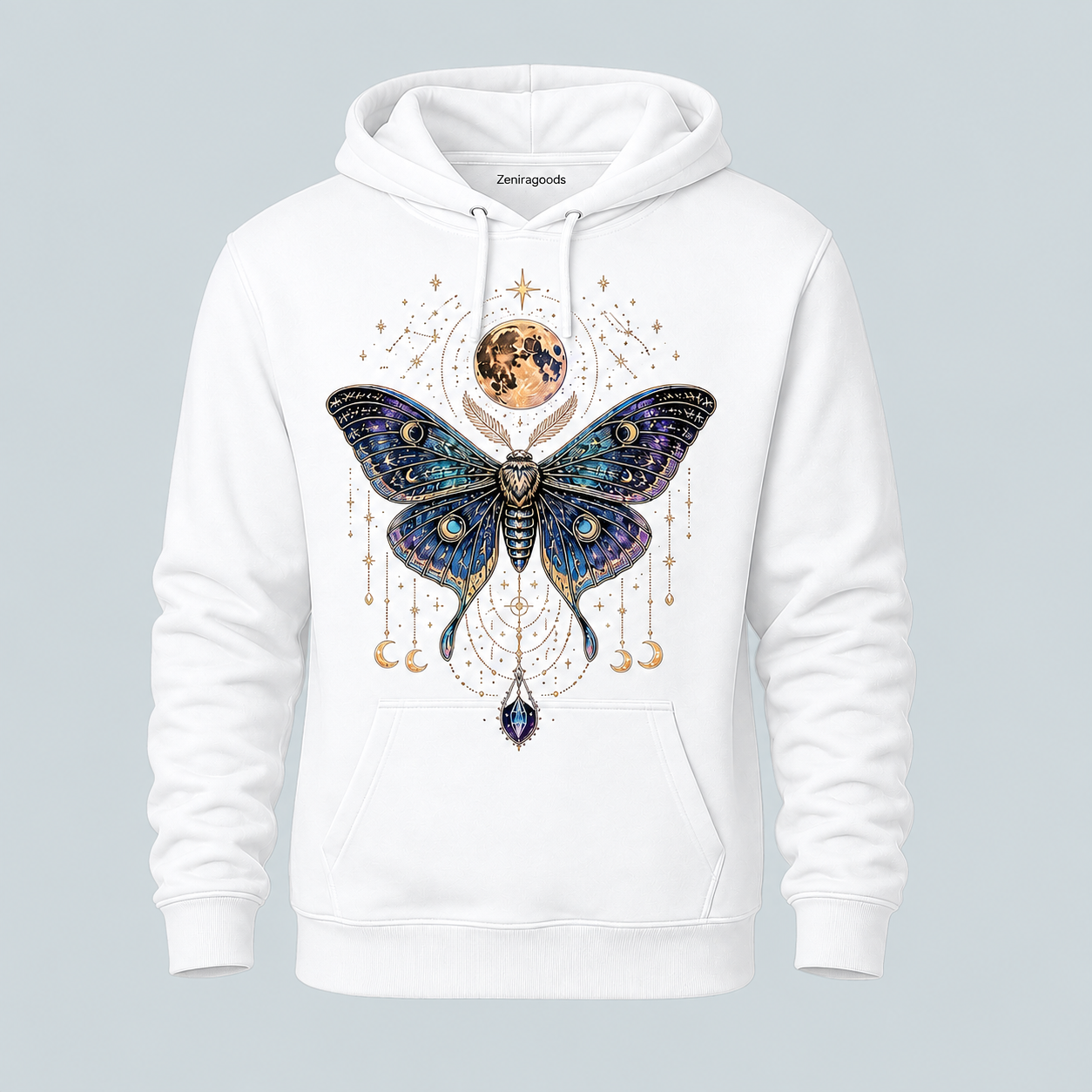 White Mystic Moth graphic hoodie