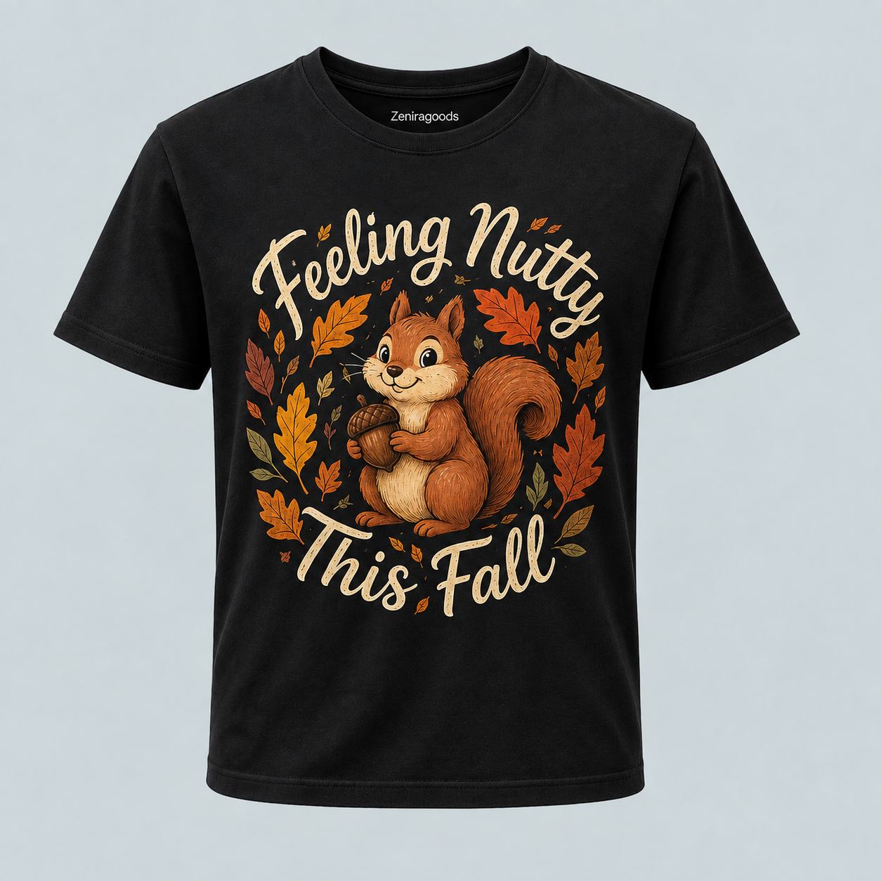 Black nutty squirrel fall graphic t-shirt