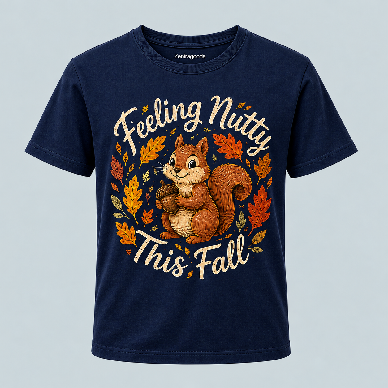 Navy nutty squirrel fall graphic t-shirt
