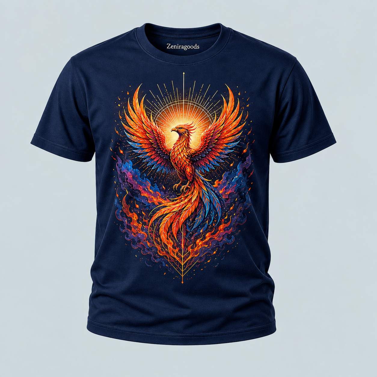 Navy phoenix rebirth graphic t-shirt