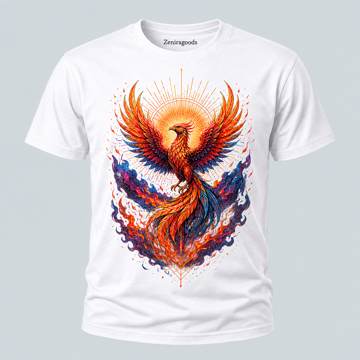 White phoenix rebirth graphic t-shirt