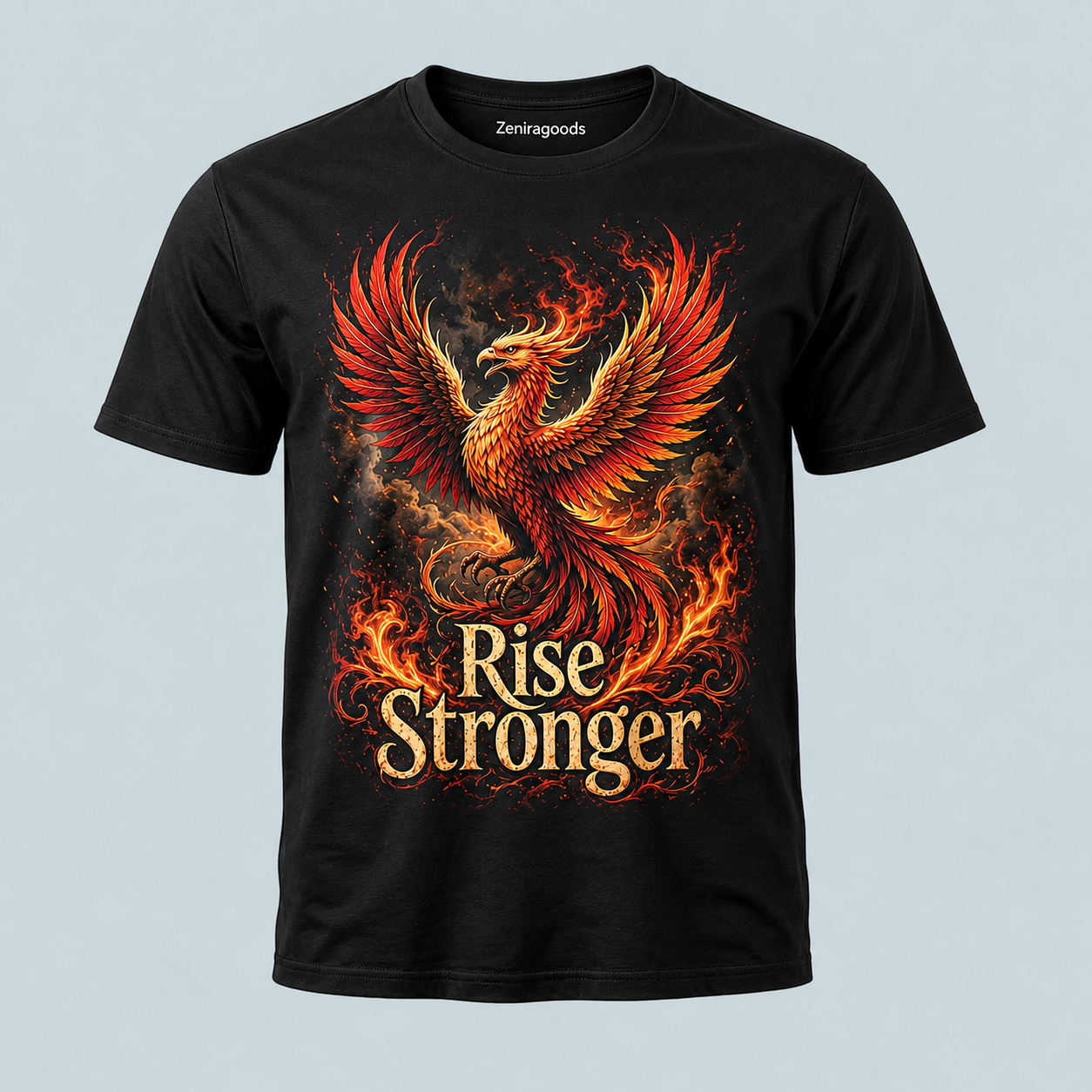 Black phoenix rising flame graphic t-shirt