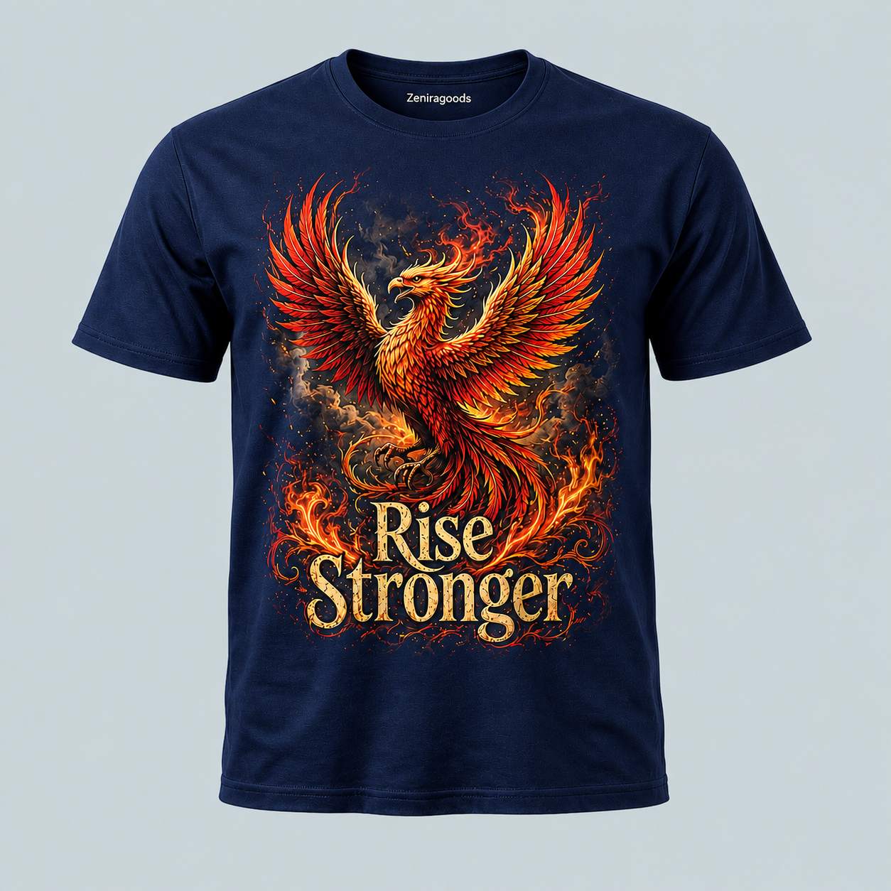 Navy phoenix rising flame graphic t-shirt