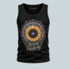 Black radiate positivity sunflower graphic tank top