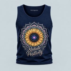 Navy radiate positivity sunflower graphic tank top