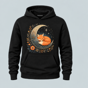 Black sleeping fox moon graphic hoodie