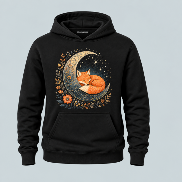 Black sleeping fox moon graphic hoodie