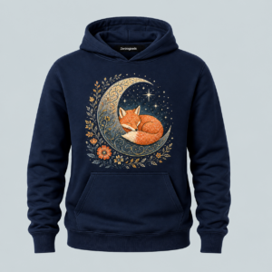 Navy sleeping fox moon graphic hoodie