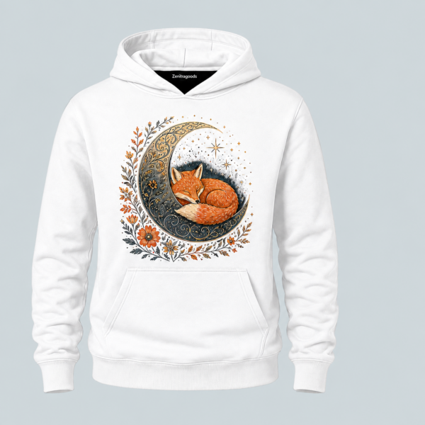 White sleeping fox moon graphic hoodie