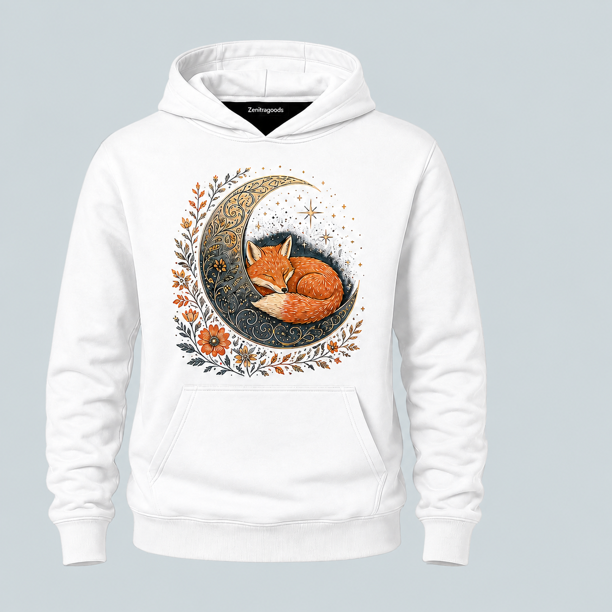 White sleeping fox moon graphic hoodie
