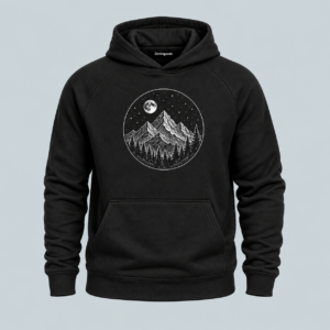 Black tranquil peaks mountain graphic hoodie