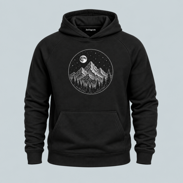 Black tranquil peaks mountain graphic hoodie