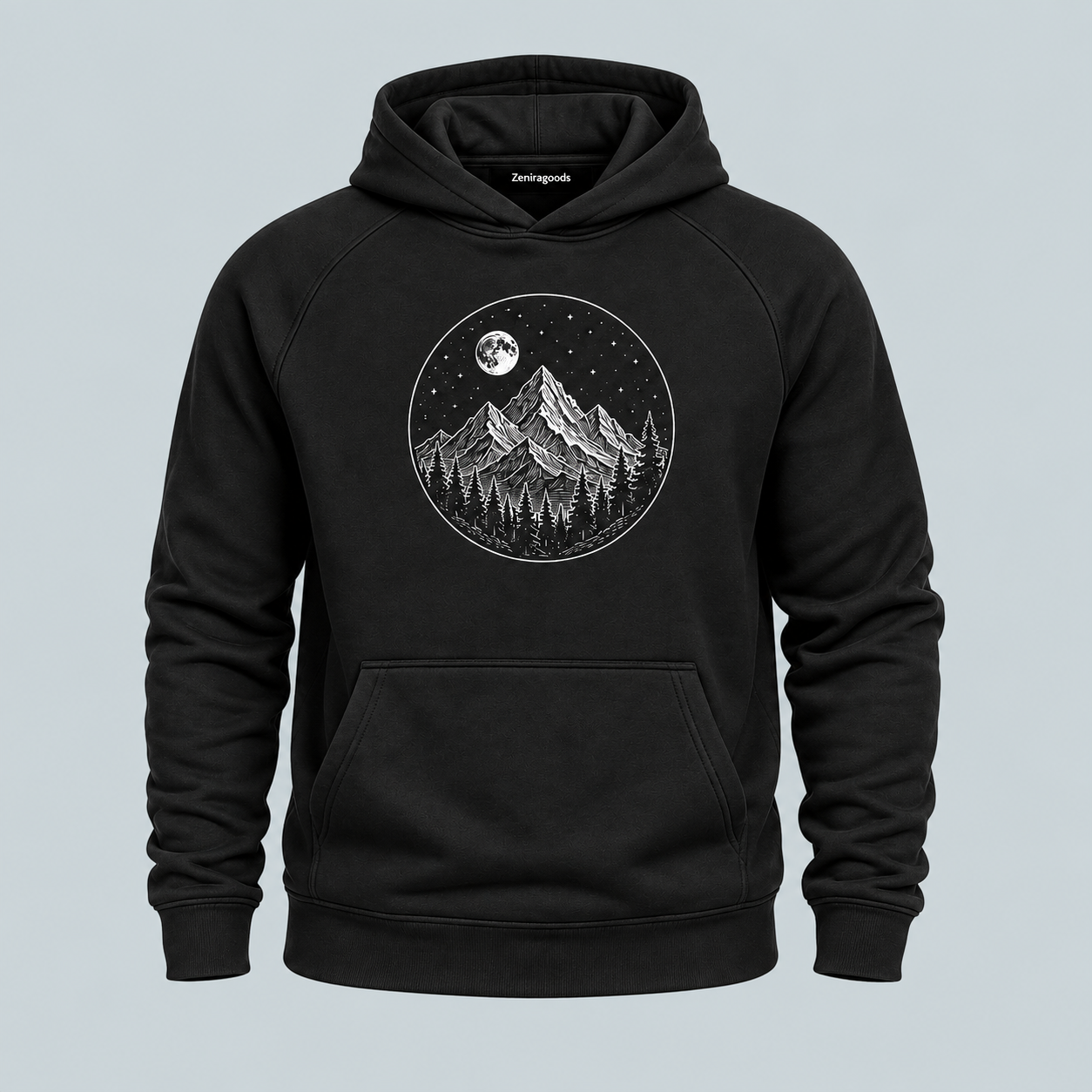 Black tranquil peaks mountain graphic hoodie