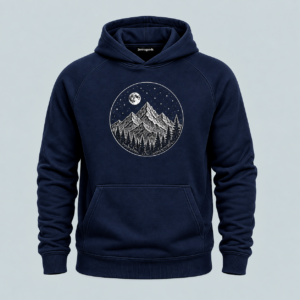 Navy tranquil peaks mountain graphic hoodie