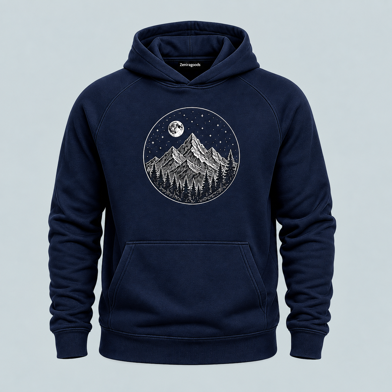 Navy tranquil peaks mountain graphic hoodie
